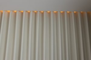 Ripple fold or S fold blackout curtain, drapery, and cove light